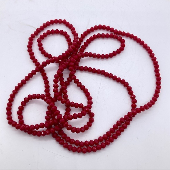Long Red Faceted Bead Necklace - Picture 3 of 4